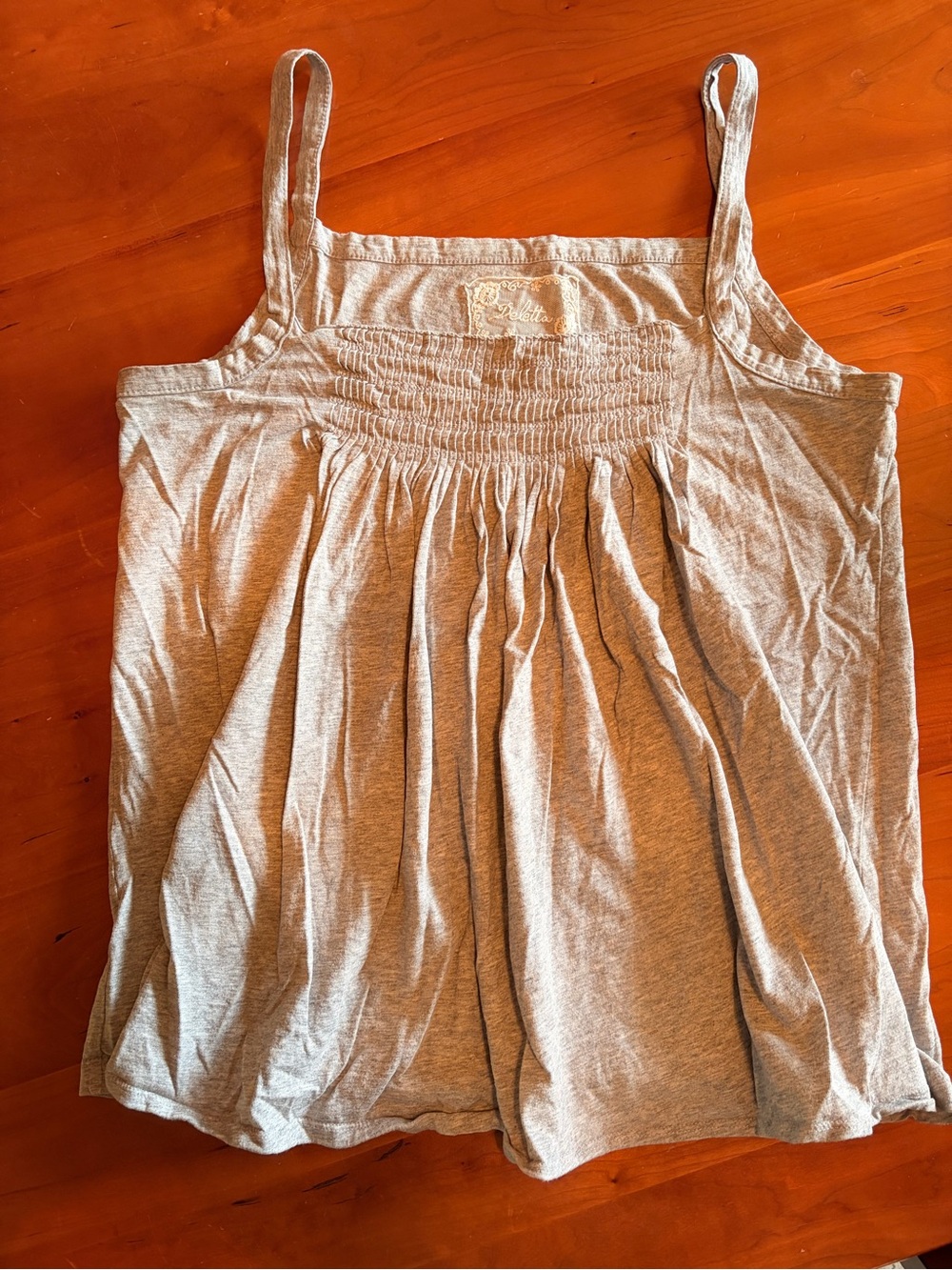 Deletta (Anthropologie) Gray Smocked Cotton Cami with Straps